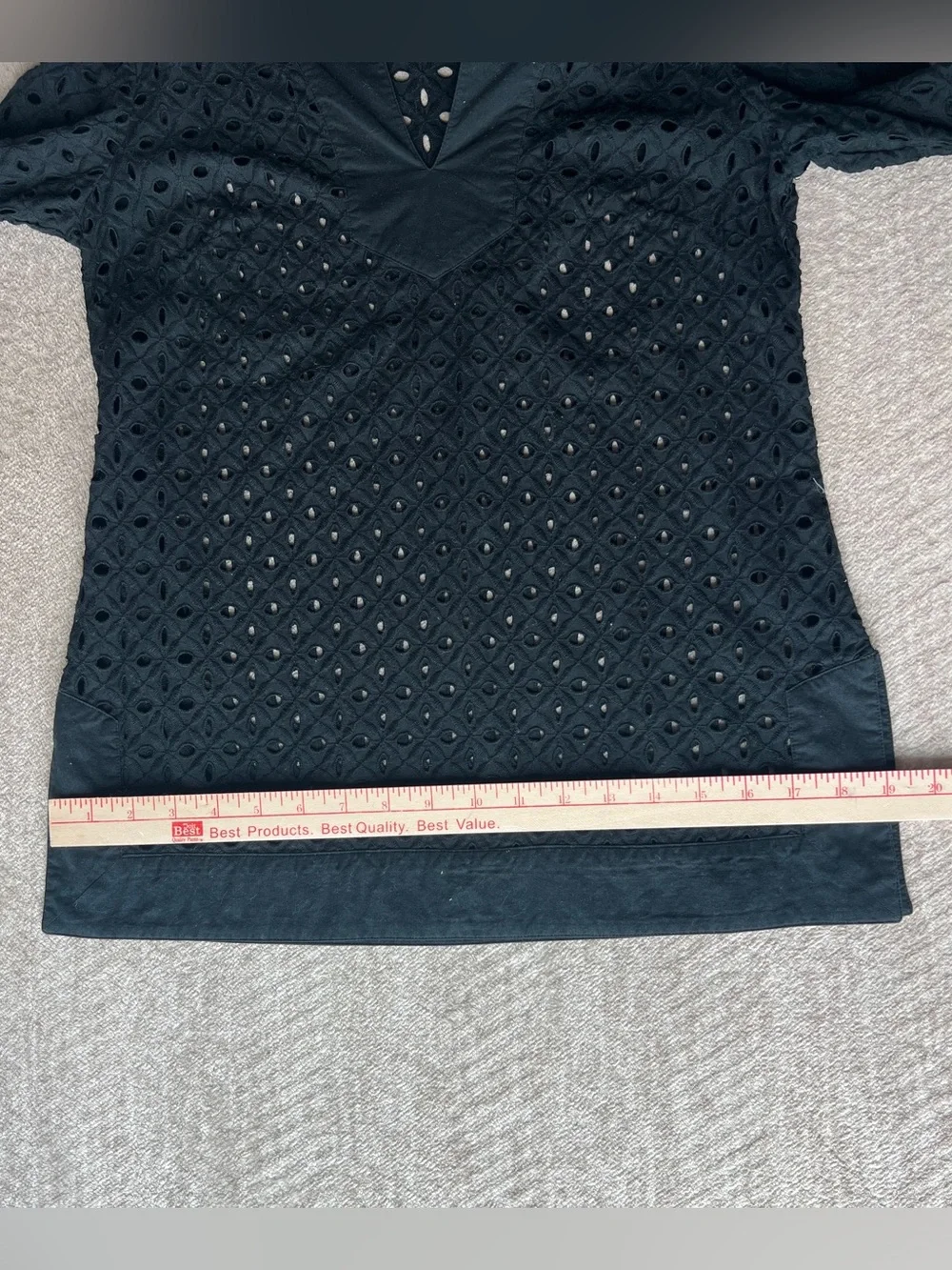 Michael Kors Black V-neck Eyelet Tunic Pullover Top Cover up / Size 4P / Cotton